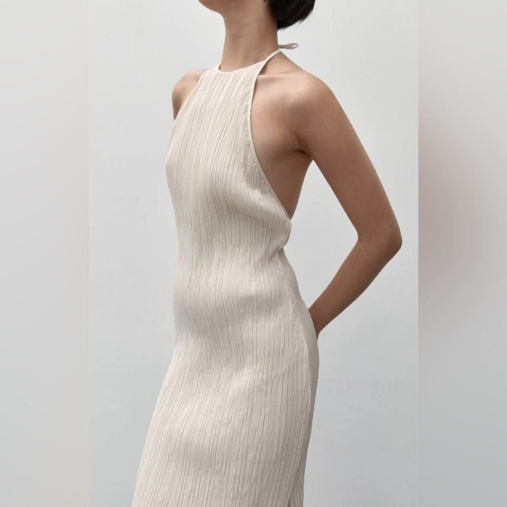 St. Agni Pleated Halter Dress in Oyster, Size S - NWT